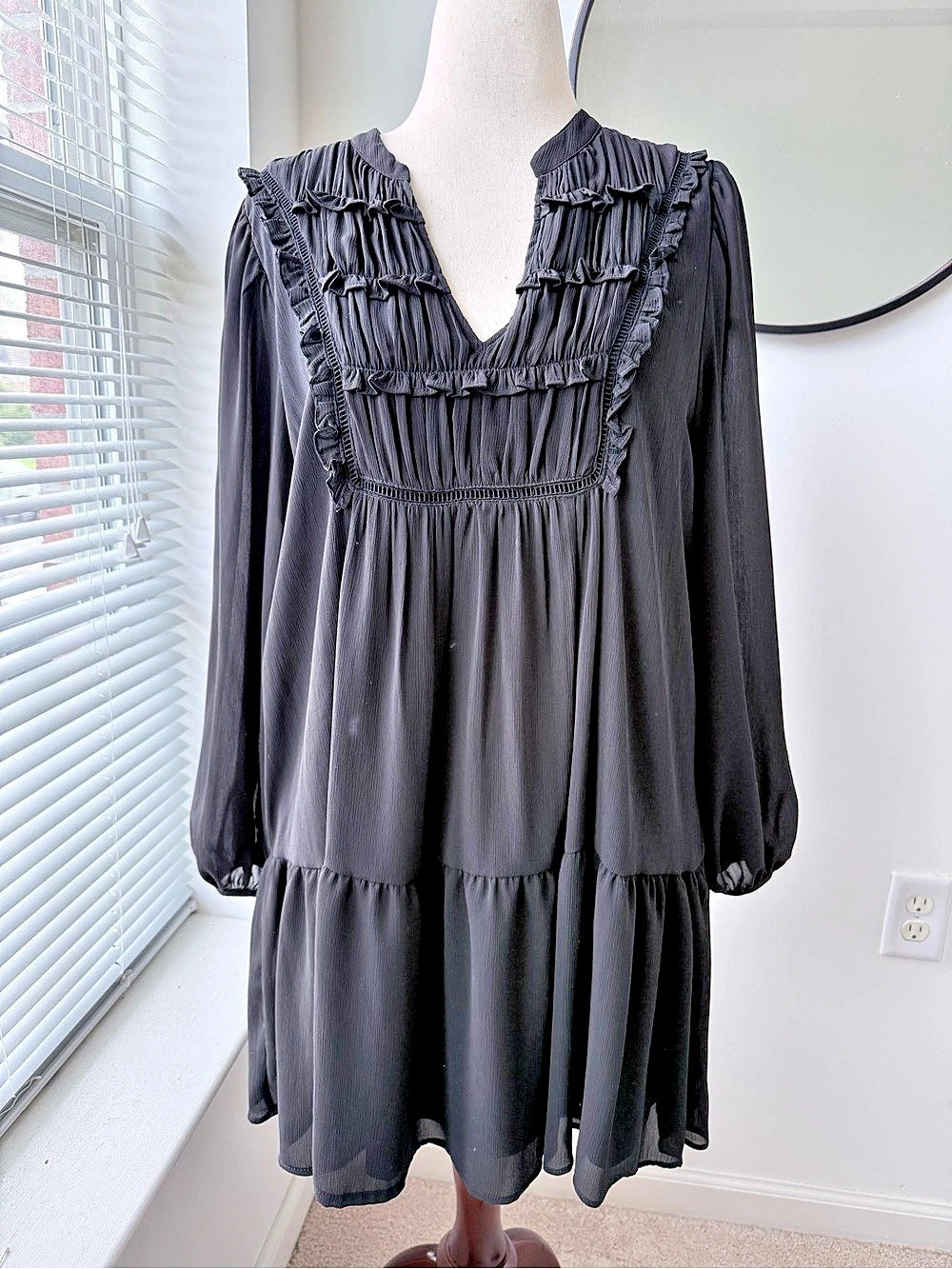 Zara Ruffle Mini Dress in Black Size Large NWT
